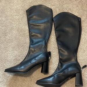 Knee-high faux leather pointed toe block heel boots size 10